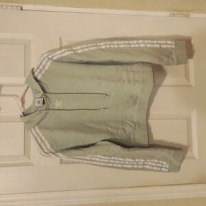 Adidas Originals Cropped Hoodie Mint Green French Terry, Trefoil Logo 3 Stripes